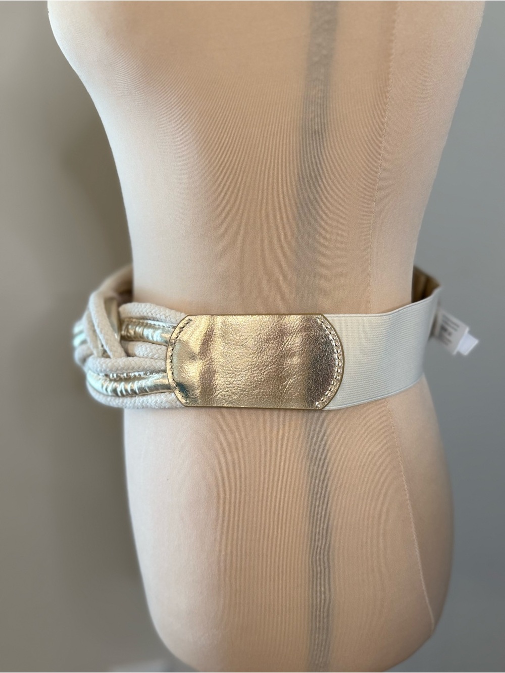 Venus rope braided silver gold metallic cream stretch belt SZ S/M - Picture 3 of 15